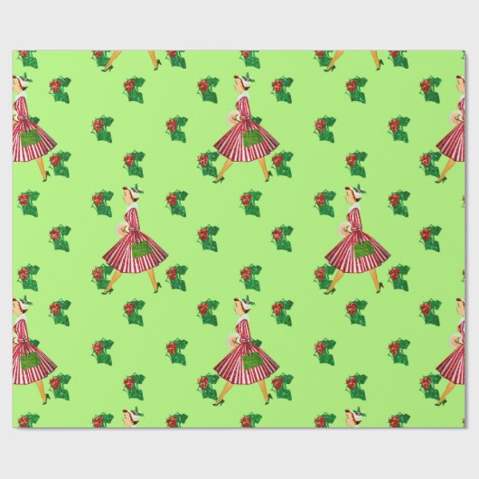 holly vintage kerstdame cadeaupapier (Vlak)
