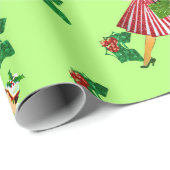 holly vintage kerstdame cadeaupapier (Rol Hoek)