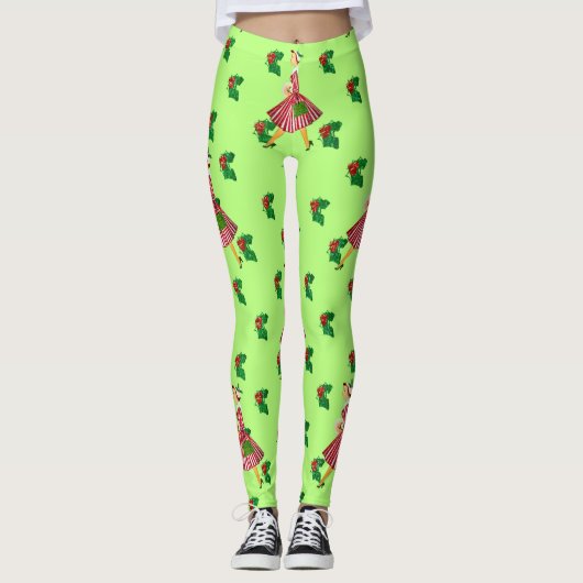 holly vintage kerstdame leggings (Voorkant)