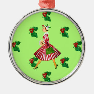 holly vintage kerstdame metalen ornament
