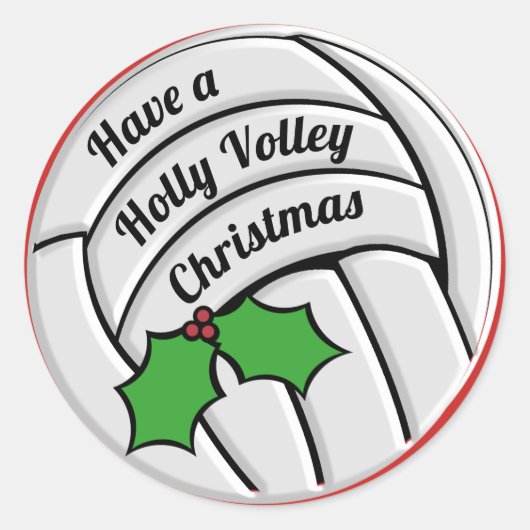Holly Volley Kerst Volleybal Ronde Sticker (Voorkant)