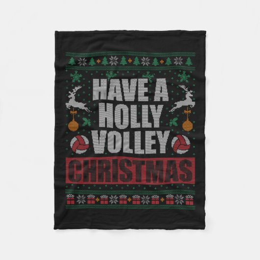 Holly Volley Volleybal Ugly Christmas Mannen W Fleece Deken (Voorkant)