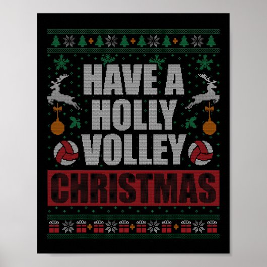 Holly Volley Volleybal Ugly Christmas Mannen W Poster (Voorkant)