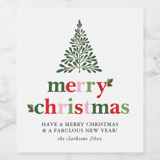 Holly Vrolijk & Helder Kerstmis Wijn Etiket (Enkel label)