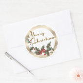  Holly | Vrolijk kerstfeest | Goud Lijst Ronde Sticker (Envelop)