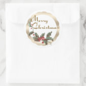  Holly | Vrolijk kerstfeest | Goud Lijst Ronde Sticker (Tas)