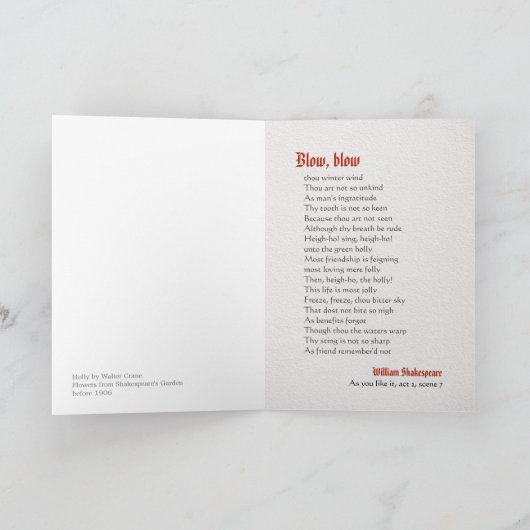 Holly Walter Crane Bloemen uit Shakespeare CC0969 Feestdagen Kaart (Binnen)