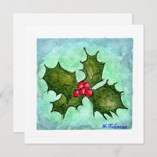 Holly Waterverf kerstkaart (Voorkant / Achterkant)