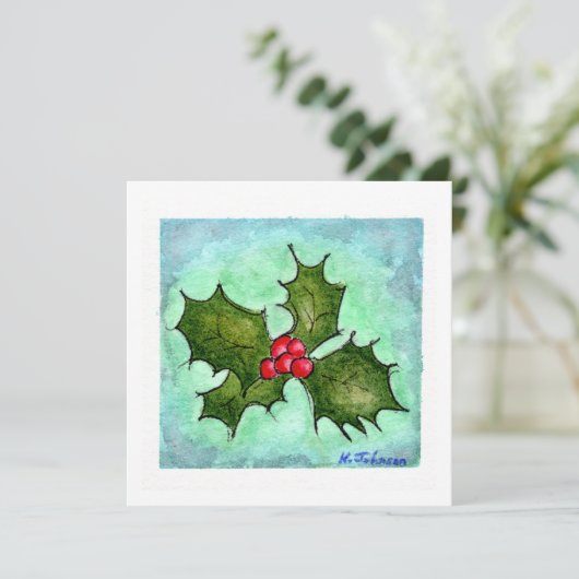 Holly Waterverf kerstkaart (Staand voorkant)