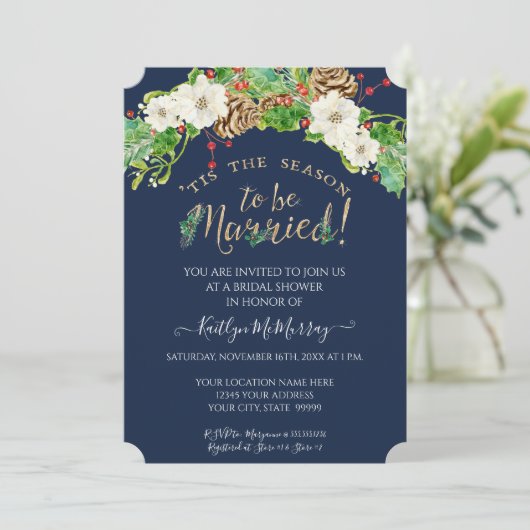 Holly White Floral Navy Vrijgezellenfeest met kers Kaart (Staand voorkant)