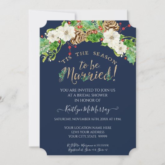 Holly White Floral Navy Vrijgezellenfeest met kers Kaart (Voorkant)