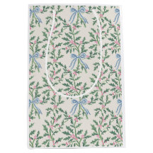 Holly Wingerd en Blauwe Strik Kerstcadeautas Crème