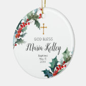 Holly Winter Floral Personalized Girl Baptism Keramisch Ornament (Links)