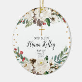 Holly Winter Floral Personalized Girl Baptism Keramisch Ornament (Links)