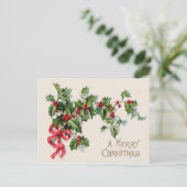 Holly Winterberry Red Ribbon Briefkaart (Staand voorkant)