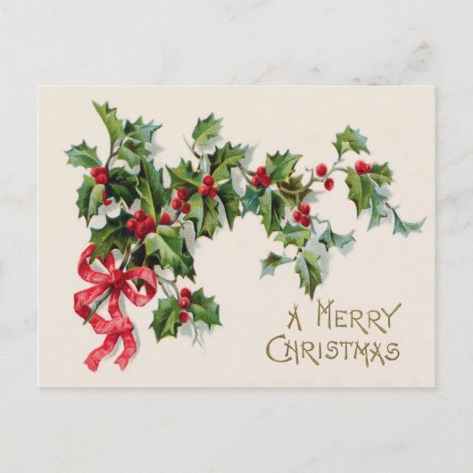 Holly Winterberry Red Ribbon Briefkaart (Voorkant)