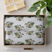 Holly with Red Berries on Ivory Background Tissuepapier (Geschenk)
