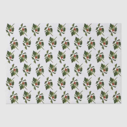 Holly with Red Berries on Ivory Background Tissuepapier (Voorkant)