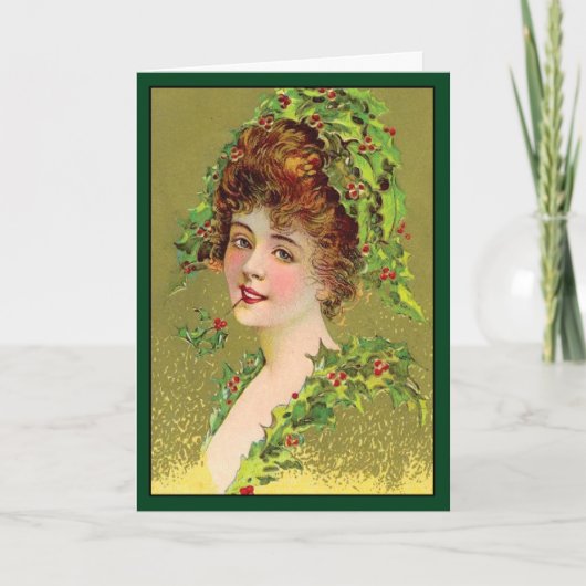 Holly Woman - Vintage-kerstkaart Feestdagen Kaart (Voorkant)