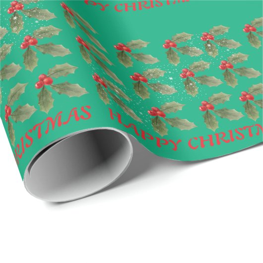 Holly Wrapping Paper Cadeaupapier (Rol Hoek)