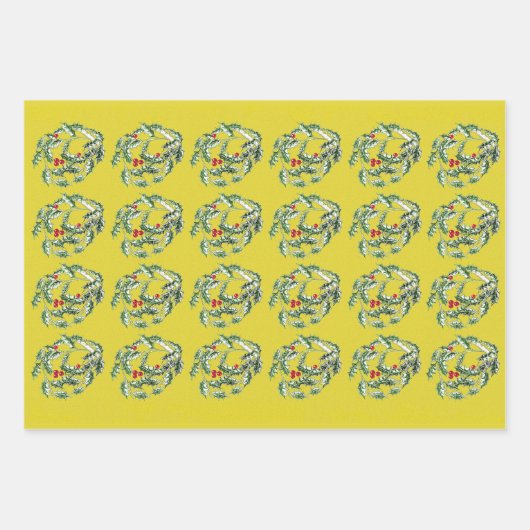 Holly Wrapping Papier Flat Sheet Set van 3 Inpakpapier Vel (Voorkant 3)