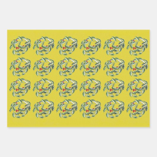 Holly Wrapping Papier Flat Sheet Set van 3 Inpakpapier Vel (Voorkant 2)