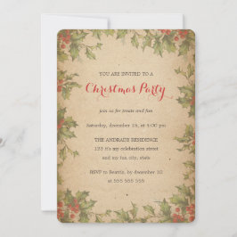  Holly Wreatborder Rustic kerstparty  Kaart