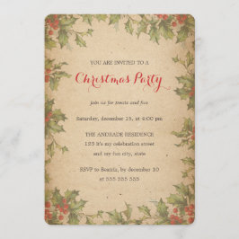 Holly Wreatborder Rustic kerstparty Kaart