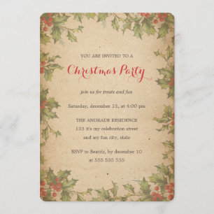 Holly Wreatborder Rustic kerstparty  Kaart