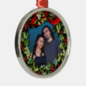 Holly WreatCustom Photo Persoonlijke Kerstmis Metalen Ornament (Rechts)