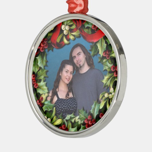 Holly WreatCustom Photo Persoonlijke Kerstmis Metalen Ornament (Links)