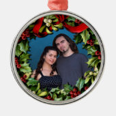 Holly WreatCustom Photo Persoonlijke Kerstmis Metalen Ornament (Voorkant)