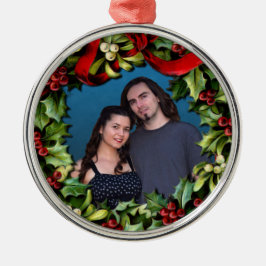 Holly WreatCustom Photo Persoonlijke Kerstmis Metalen Ornament