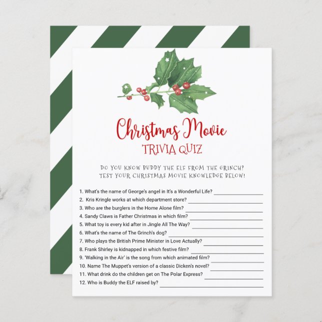 Holly Wreate Kerstfilm TRIVIA QUIZ Game Card (Voorkant / Achterkant)