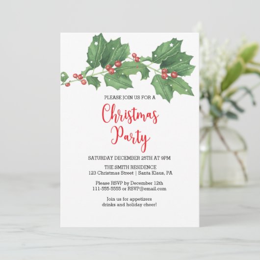 Holly Wreate Kerstparty Uitnodiging (Staand voorkant)