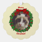 Holly Wreate Lijst Meowy Kerstmis Voeg een kat fot Ornament Kaart (Voorkant)