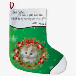 Holly Wreated Lijst VOEG UW CAT FOTO AAN Grote Kerstsok