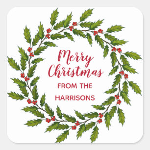 Holly Wreater Sticker Label kerstontwerp