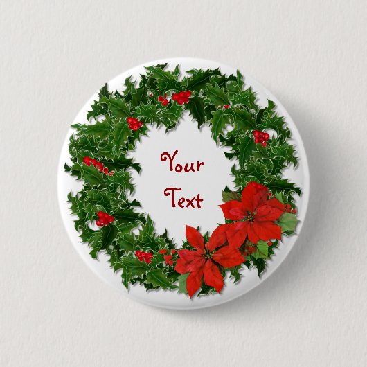 Holly Wreath Aanpassen Ronde Button 5,7 Cm (Voorkant)