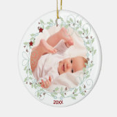 Holly Wreath - Baby Boy Eerste Kerstfoto Keramisch Ornament (Links)