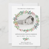 Holly Wreath Baby Boy Vakantie Geboorteaankondigin Kaart (Voorkant)