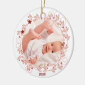Holly Wreath - Baby Meisje Eerste Kerstmis Foto Keramisch Ornament (Links)