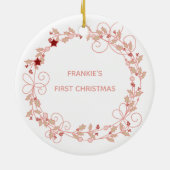 Holly Wreath - Baby Meisje Eerste Kerstmis Foto Keramisch Ornament (Achterkant)
