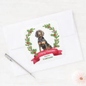 Holly Wreath Black Tan Coonhound Kerstmis Vierkante Sticker (Envelop)
