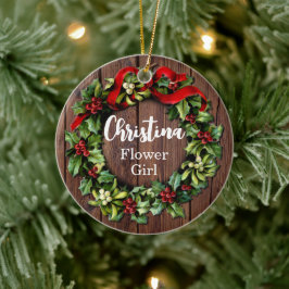 Holly Wreath Bloemenmeisje Custom Wedding Party Keramisch Ornament