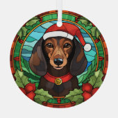 Holly Wreath Brown Dachshund Kerstmis Glas Ornament (Achterkant)