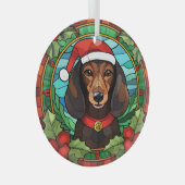 Holly Wreath Brown Dachshund Kerstmis Glas Ornament (Voorkant Rechts)