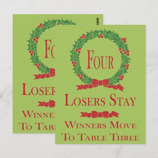 Holly Wreath Bunco Table Card #4 Briefkaart (Voorkant / Achterkant)