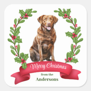 Holly Wreath Chesapeake Bay Retriever Dog Vierkante Sticker