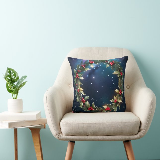 Holly Wreath Christmas Eve Holiday Square Kussen (Stoel)
